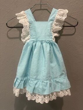Cheeky Plum Blue And White Eyelet Dress Sz 2T EUC